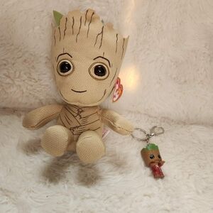 Groot Ty Beanie Baby & Groot Plush & Matching 3D Keychain Bundle. Nwot.